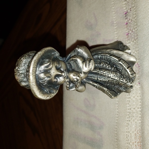 Vintage Solid Pewter Girl Holding a Duck - Picture 1 of 8
